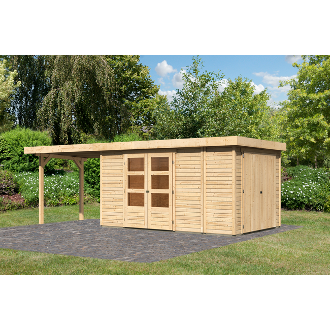Bild von Gartenhaus-Set 'Betola 6' naturbelassen mit Anbauschrank und Schleppdach 666,5 x 211 x 262 cm