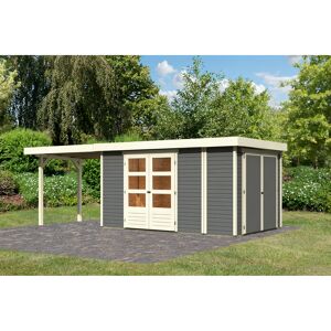 Gartenhaus-Set 'Betola 6' terragrau mit Anbauschrank und Schleppdach 330 x 211 x 262 cm