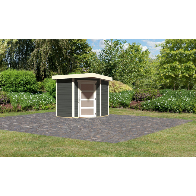 Bild von Gartenhaus 'Krähendorf 3' terragrau 242 x 218 x 238 cm