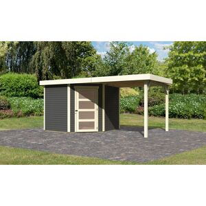 Gartenhaus-Set 'Krähendorf 5' terragrau mit Anbaudach 492,5 x 218 x 262 cm