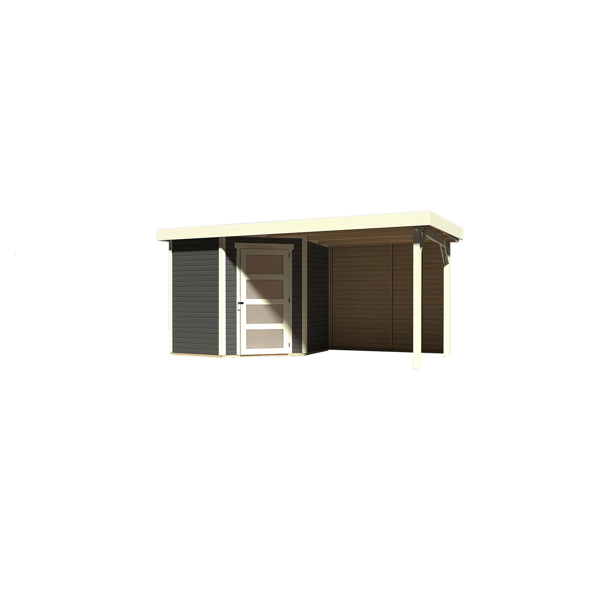 Gartenhaus-Set 'Krähendorf 3' terragrau mit Anbaudach und Rückwand 467 x 218 x 238 cm