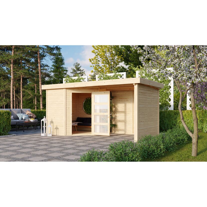 Gartenhaus aus Holz mit Terrasse