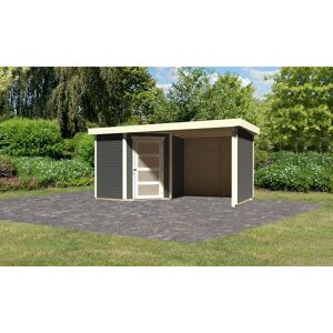 Gartenhaus-Set 'Krähendorf 3' terragrau mit Anbaudach, Seiten- und Rückwand 467 x 218 x 238 cm