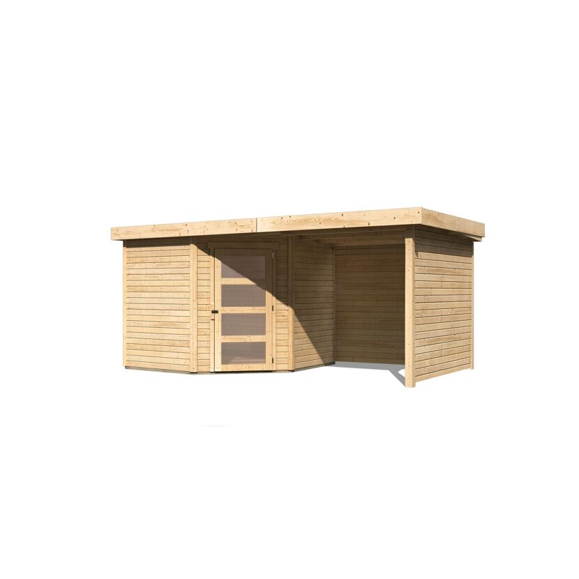 Eckiger Holzpavillon mit Vordach