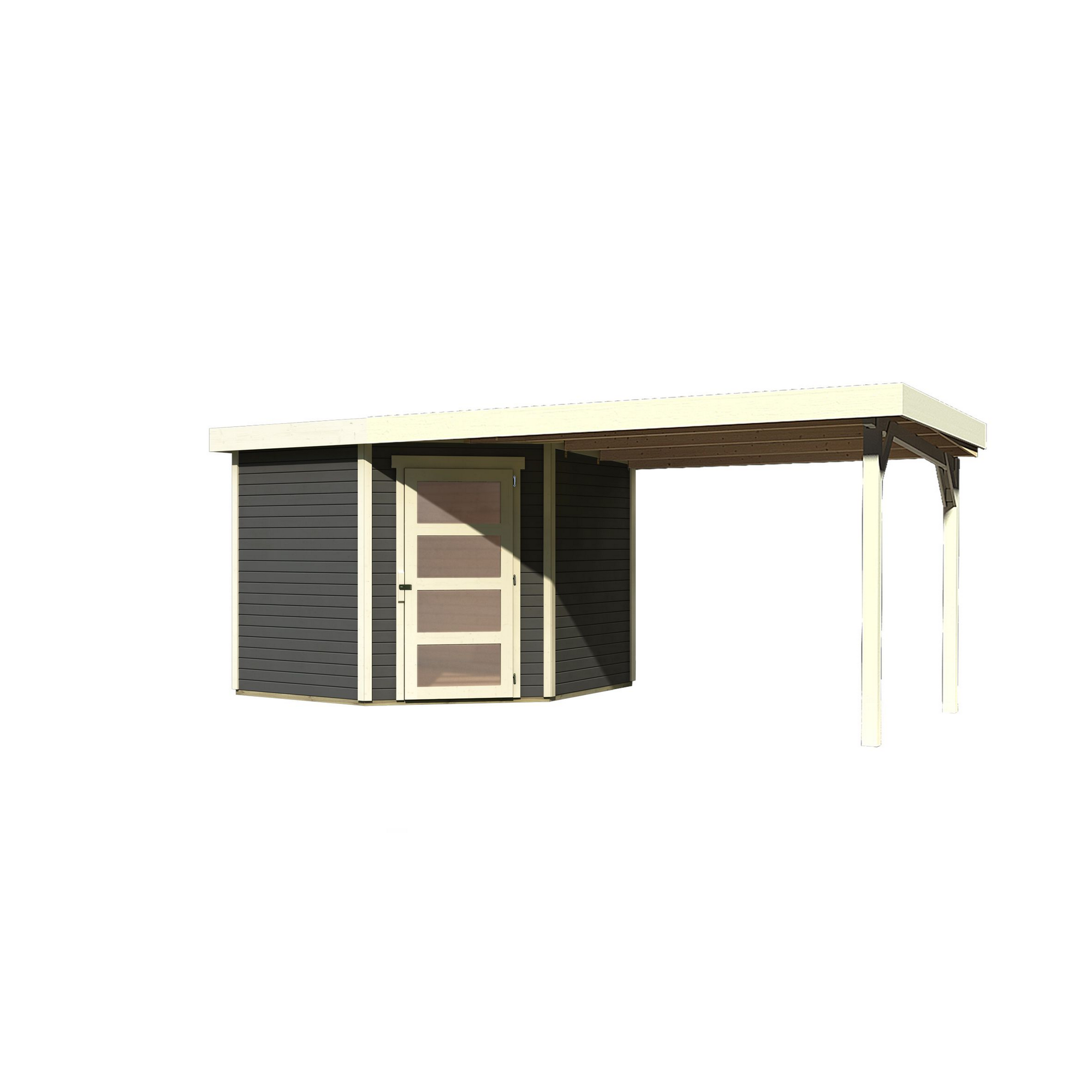 Gartenhaus-Set 'Krähendorf 5' terragrau mit Anbaudach 529,5 x 218 x 262 cm