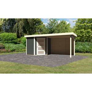 Gartenhaus-Set 'Krähendorf 3' terragrau mit Anbaudach und Rückwand 504,5 x 218 x 238 cm