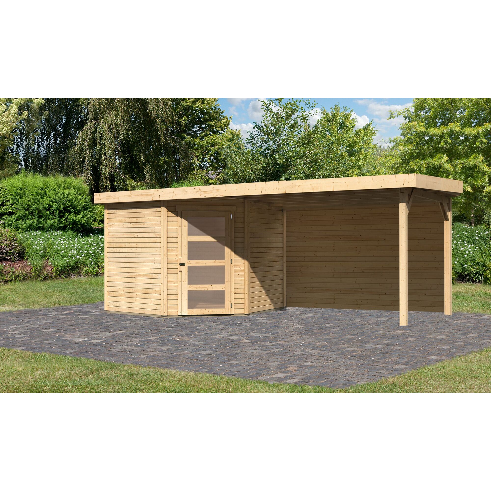 Holzgeräteschuppen mit Überdachung