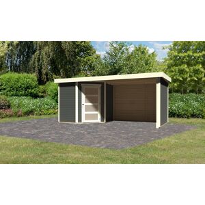 Gartenhaus-Set 'Krähendorf 3' terragrau mit Anbaudach, Seiten- und Rückwand 504,5 x 218 x 238 cm