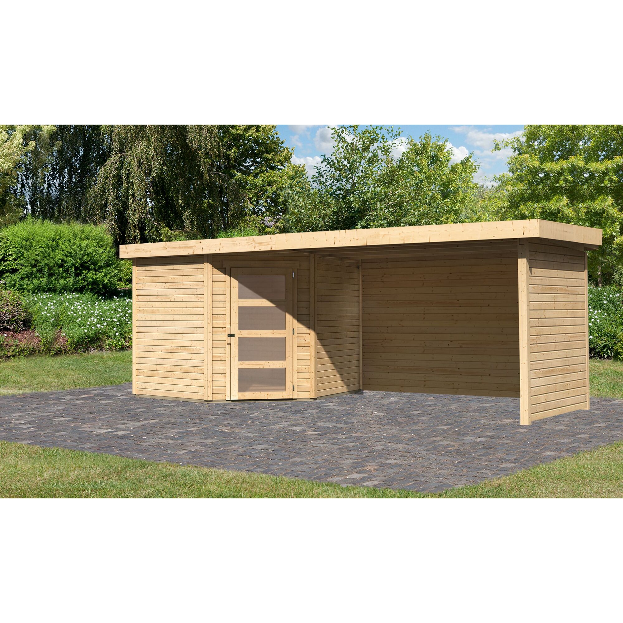 Holzschuppen mit Überdachung