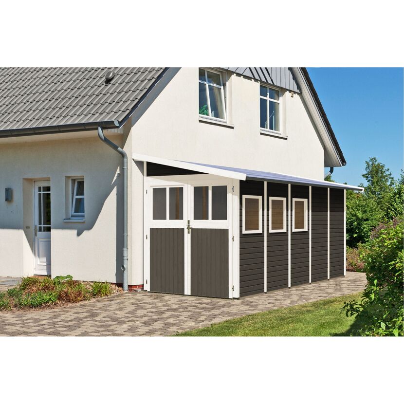 Gartenhaus mit Pultdach und Fenstern