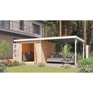 Gartenhaus-Set 'Meteor A' naturbelassen/weiß mit Anbaudach 595,5 x 218,5 x 292,4 cm