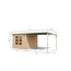 Gartenhaus-Set 'Meteor A' naturbelassen/weiß mit Anbaudach 595,5 x 218,5 x 292,4 cm