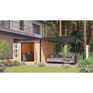 Gartenhaus-Set 'Meteor A' naturbelassen/anthrazit mit Anbaudach 595,5 x 218,5 x 292,4 cm