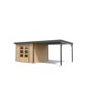 Gartenhaus-Set 'Meteor A' naturbelassen/anthrazit mit Anbaudach 595,5 x 218,5 x 292,4 cm