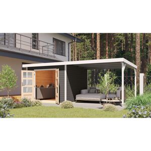 Gartenhaus-Set 'Meteor B' terragrau/weiß mit Anbaudach 309 x 218,5 x 292,4 cm