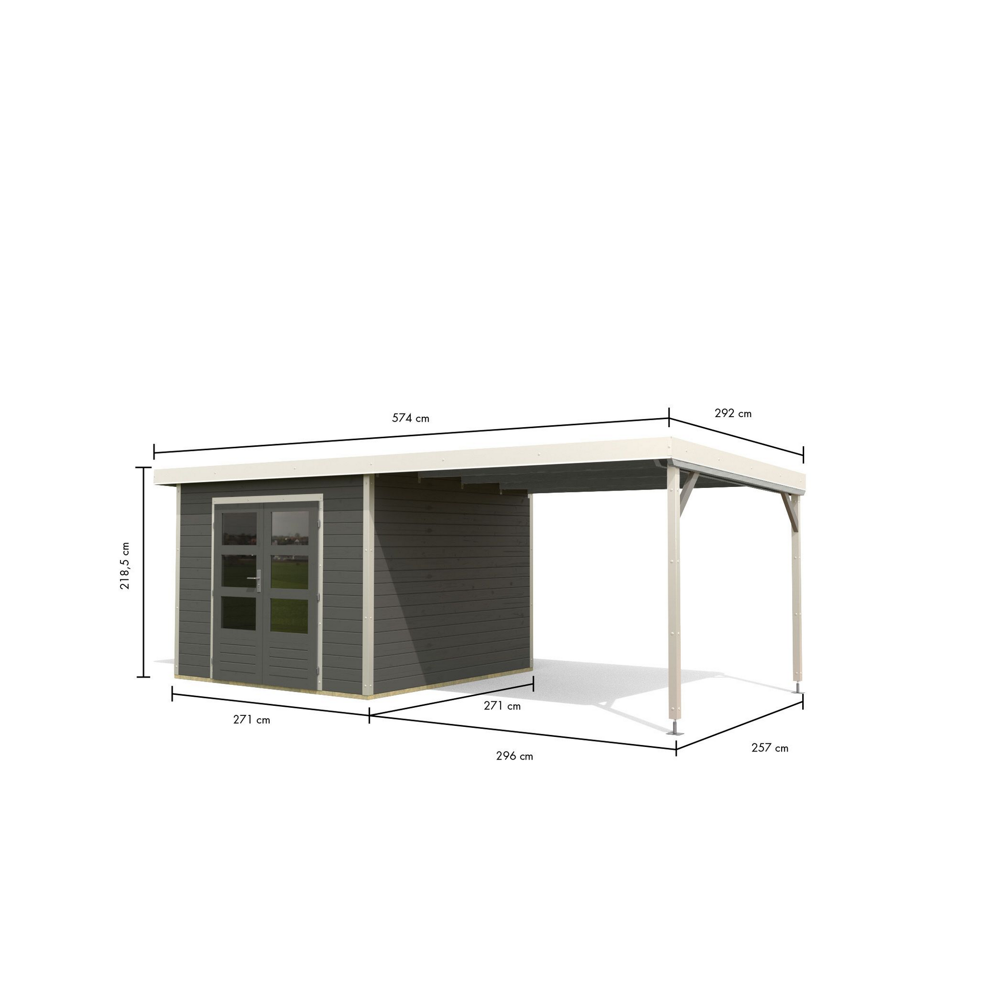 Gartenhaus-Set 'Meteor B' terragrau/weiß mit Anbaudach 309 x 218,5 x 292,4 cm