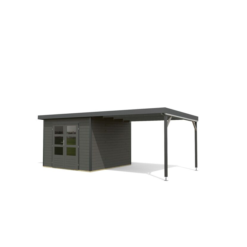 Gartenhaus-Set 'Meteor B' terragrau/anthrazit mit Anbaudach 309 x 218,5 x 292,4 cm