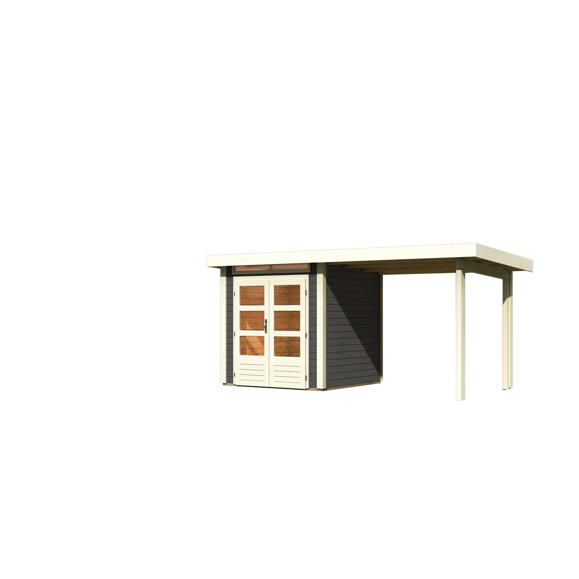 Gartenhaus-Set 'Landern 1' terragrau mit Anbaudach 451,5 x 222 x 232 cm + product picture