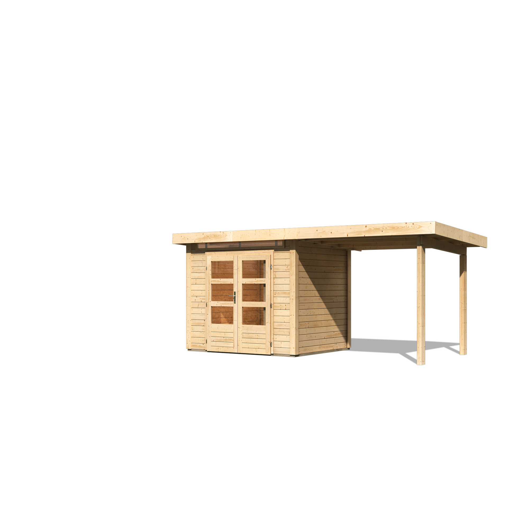 Gartenhaus-Set 'Landern 2' naturbelassen mit Anbaudach 492 x 222 x 232 cm