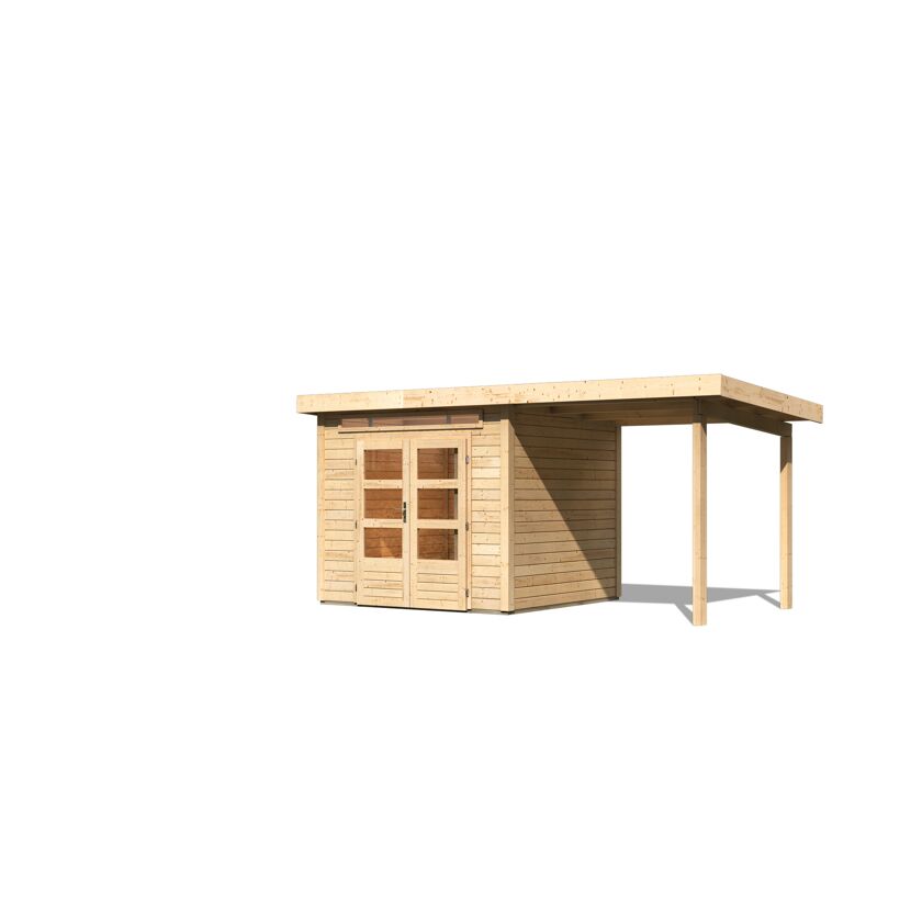 Gartenhaus-Set 'Landern 3' naturbelassen mit Anbaudach 495 x 222 x 273 cm