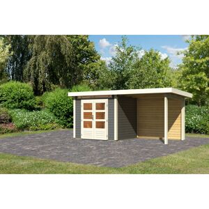 Gartenhaus-Set 'Landern 2' terragrau mit Anbaudach und Rückwand 492 x 222 x 232 cm