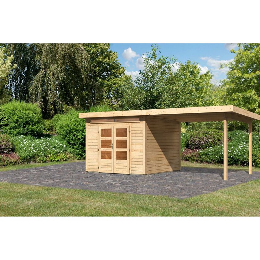 Gartenhaus aus Holz mit Überdachung