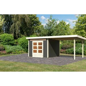 Gartenhaus-Set 'Landern 6' terragrau mit Anbaudach 612 x 222 x 303 cm
