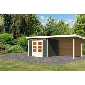 Gartenhaus-Set 'Landern 6' terragrau mit Anbaudach und Rückwand 612 x 222 x 303 cm