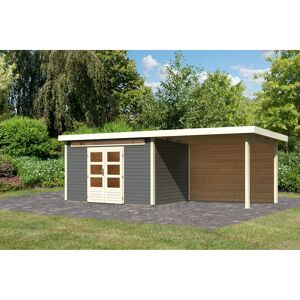 Gartenhaus-Set 'Landern 7' terragrau mit Anbaudach und Rückwand 702 x 222 x 273 cm