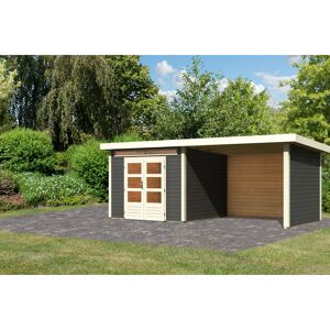 Gartenhaus-Set 'Landern 6' terragrau mit Anbaudach, Seiten- und Rückwand 612 x 222 x 303 cm