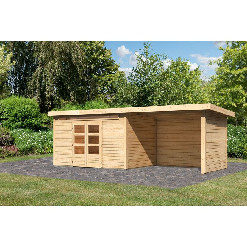 Gartenhaus aus Holz mit Überdachung