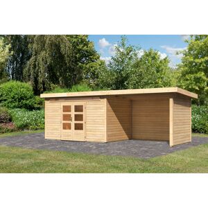 Gartenhaus-Set 'Landern 7' naturbelassen mit Anbaudach, Seiten- und Rückwand 702 x 222 x 273 cm