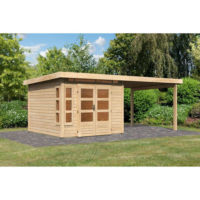 Gartenhaus aus Holz mit Überdachung
