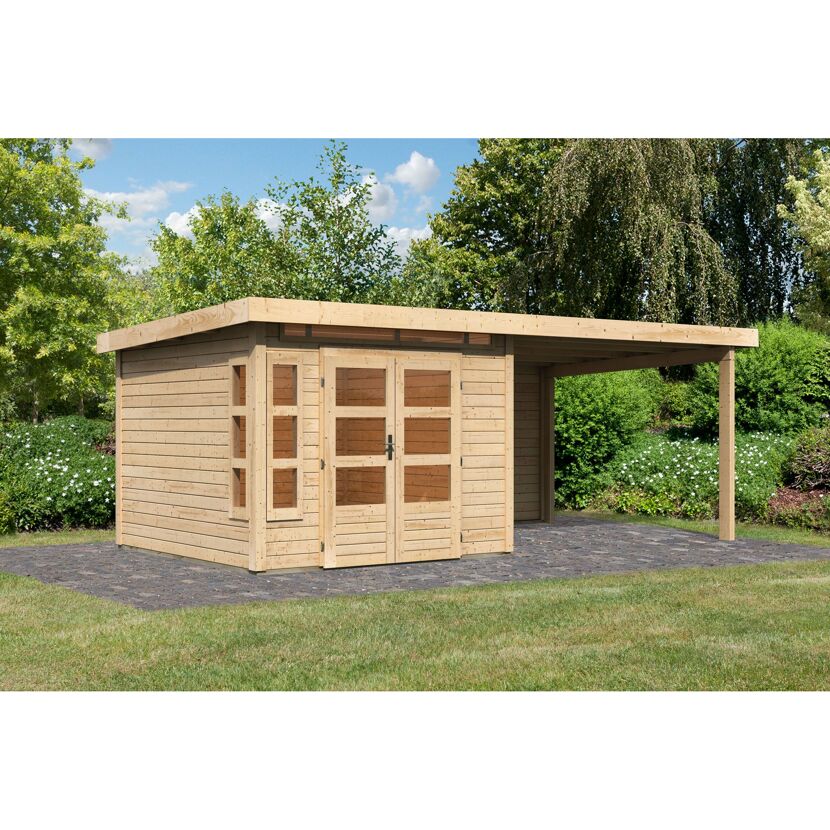 Gartenhaus-Set 'Mastorf 6' naturbelassen mit Anbaudach und Rückwand 612 x 222 x 303 cm