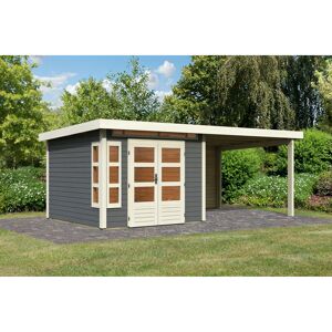 Gartenhaus-Set 'Mastorf 6' terragrau mit Anbaudach und Rückwand 612 x 222 x 303 cm