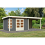 Gartenhaus-Set 'Mastorf 7' terragrau mit Anbaudach und Rückwand 702 x 222 x 273 cm