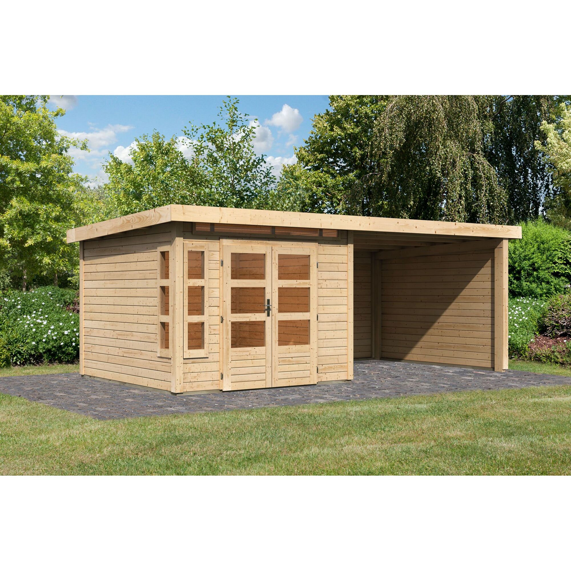 Gartenhaus aus Holz mit Überdachung