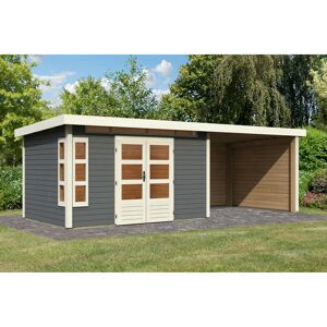 Gartenhaus-Set 'Mastorf 7' terragrau mit Anbaudach, Rück- und Seitenwand 702 x 222 x 273 cm