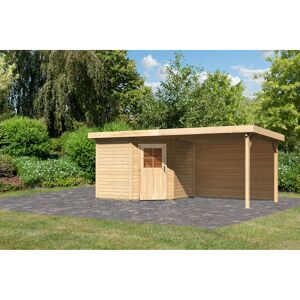 Gartenhaus-Set 'Lindow 2' naturbelassen mit Anbaudach und Rückwand 582 x 222 x 273 cm