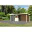 Gartenhaus-Set 'Lindow 2' terragrau mit Anbaudach und Rückwand 582 x 222 x 273 cm