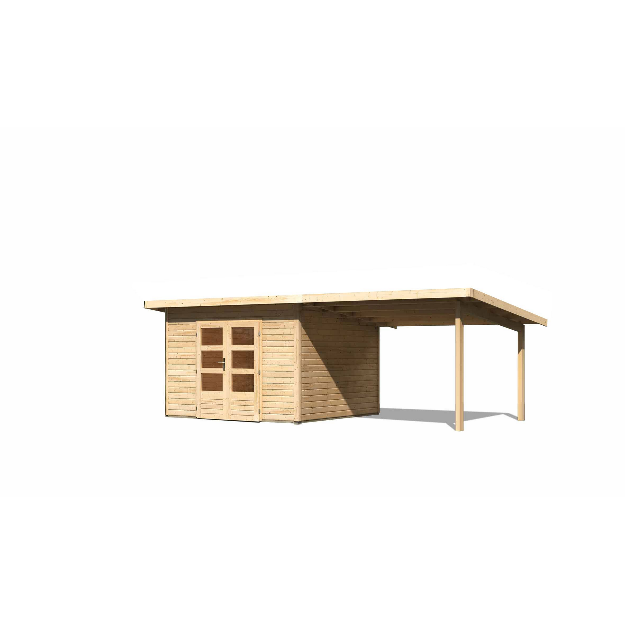 Gartenhaus-Set 'Fortheim 3' naturbelassen mit Anbaudach 664 x 229,5 x 331,5 cm