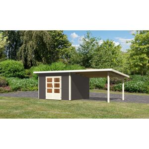 Gartenhaus-Set 'Fortheim 3' terragrau mit Anbaudach 664 x 229,5 x 331,5 cm