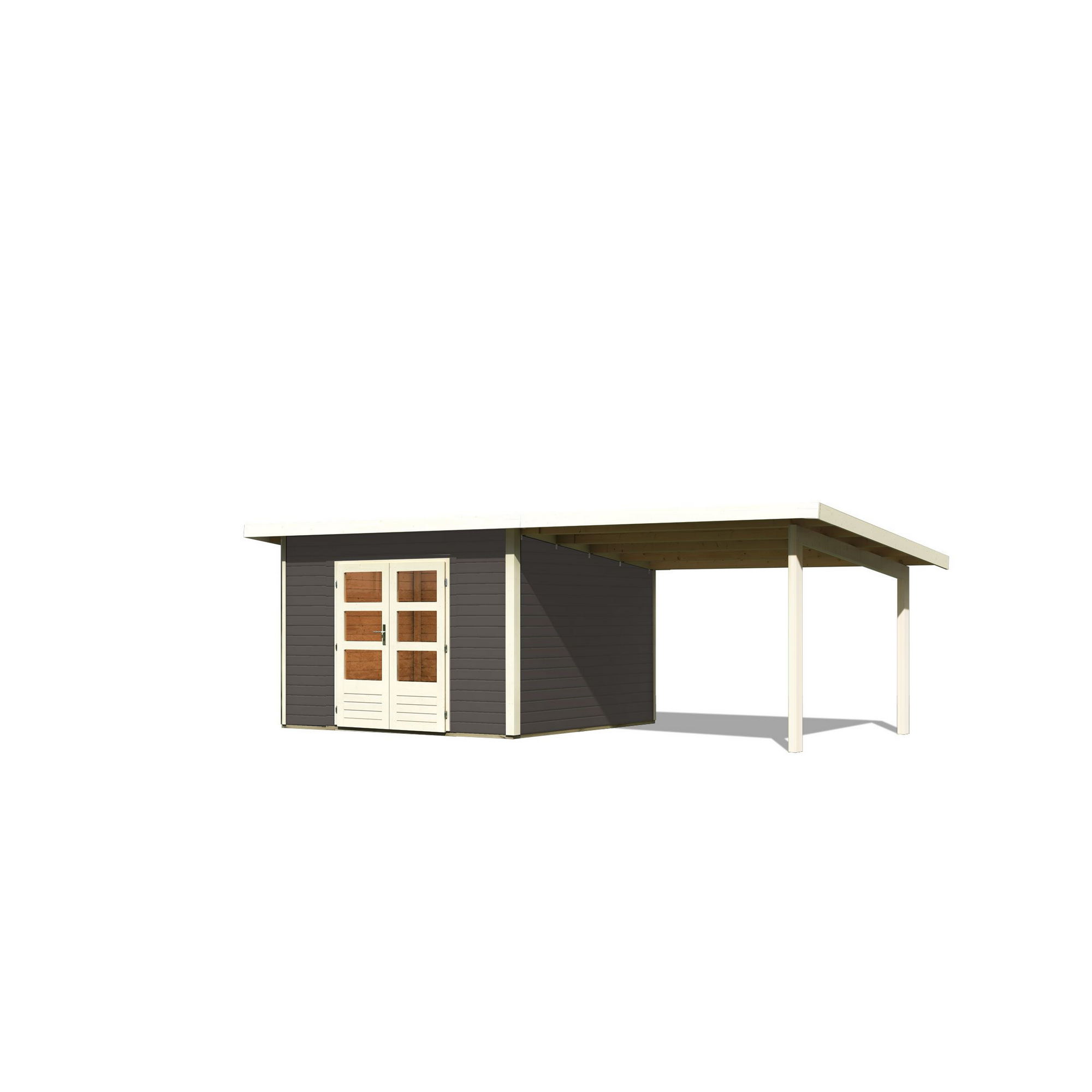 Gartenhaus-Set 'Fortheim 3' terragrau mit Anbaudach 664 x 229,5 x 331,5 cm