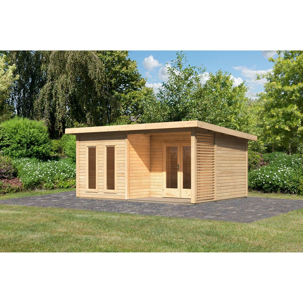 Modernes Gartenhaus aus Holz mit Terrasse
