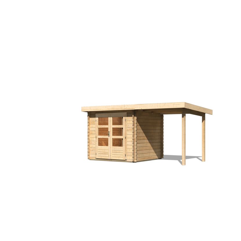 Gartenhaus-Set 'Kastrup 2' naturbelassen mit Anbaudach 454 x 217 x 273 cm