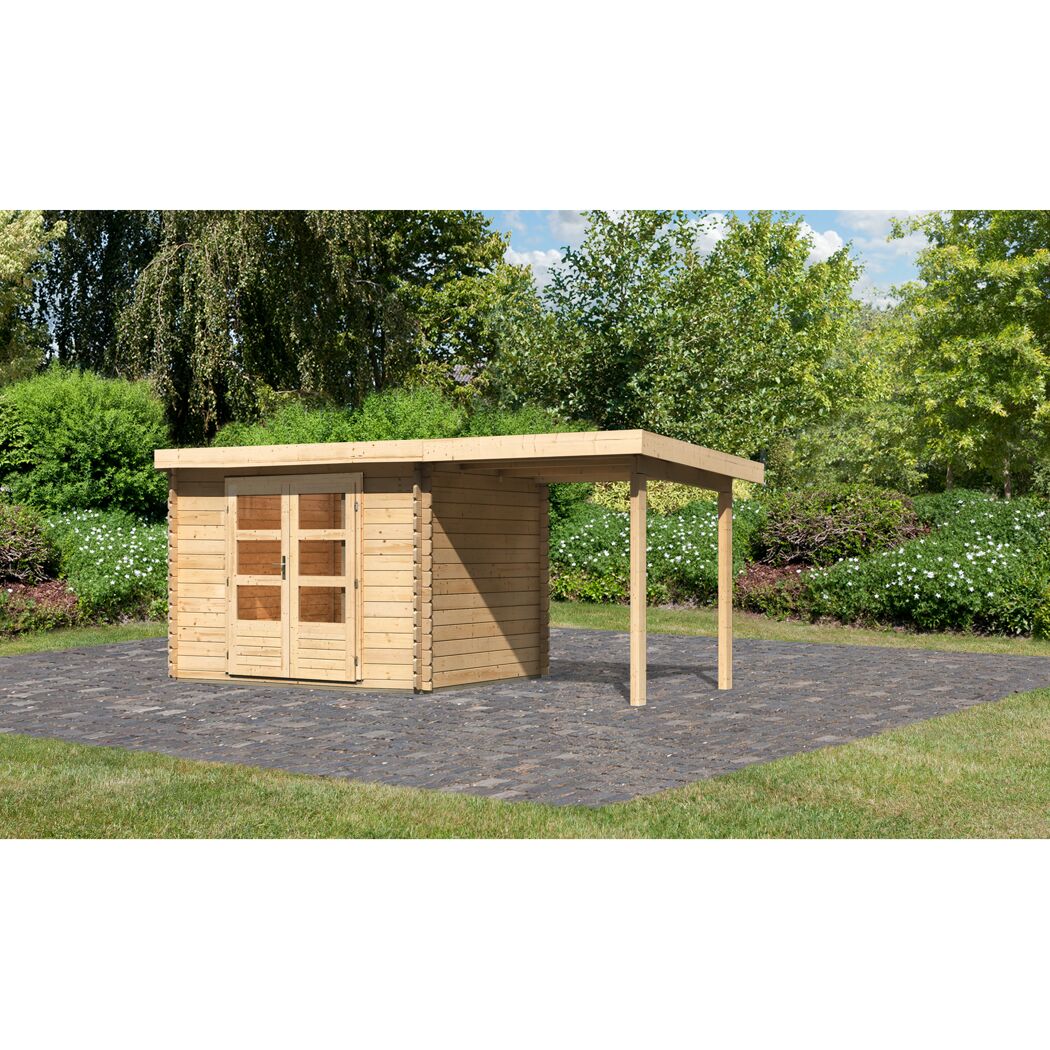 Gartenhaus-Set 'Kastrup 5' naturbelassen mit Anbaudach 514 x 217 x 273 cm