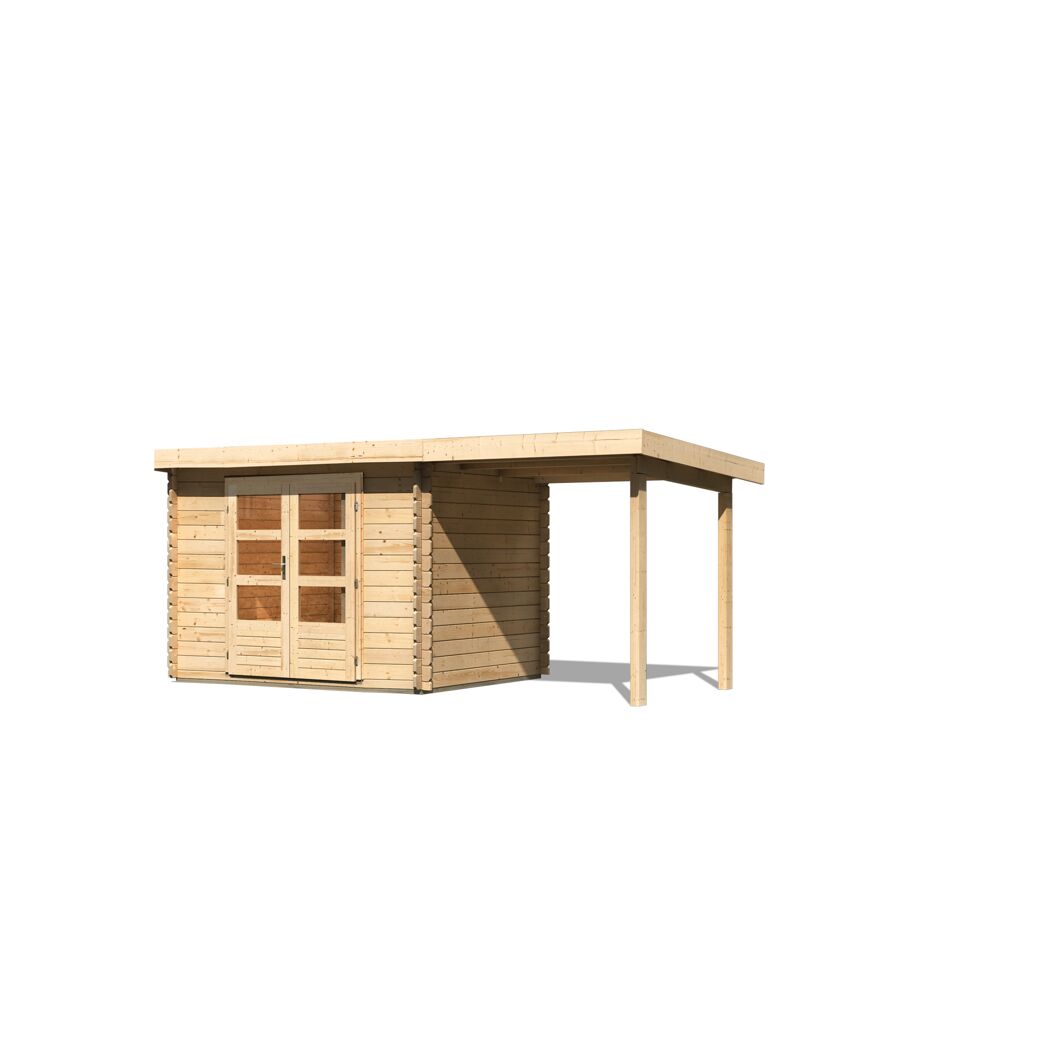 Gartenhaus-Set 'Kastrup 5' naturbelassen mit Anbaudach 514 x 217 x 273 cm