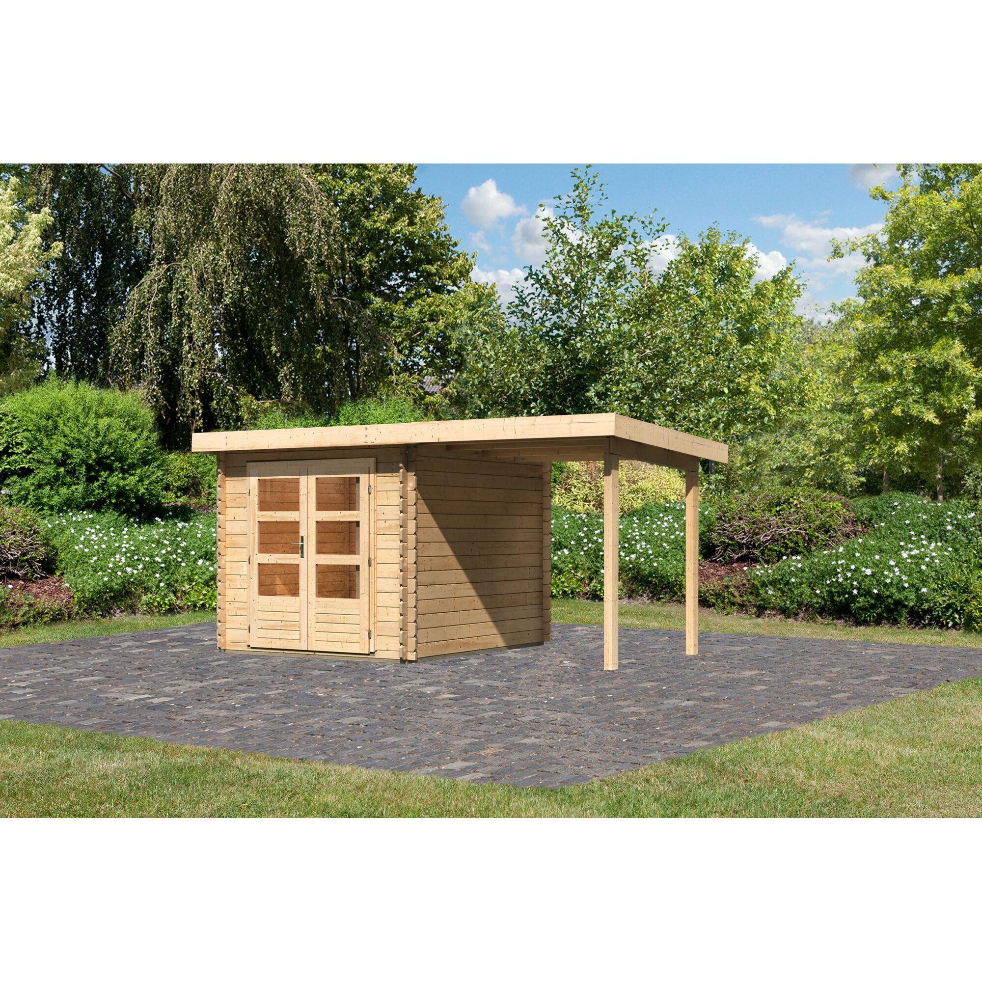 Gartenhaus aus Holz mit Überdachung