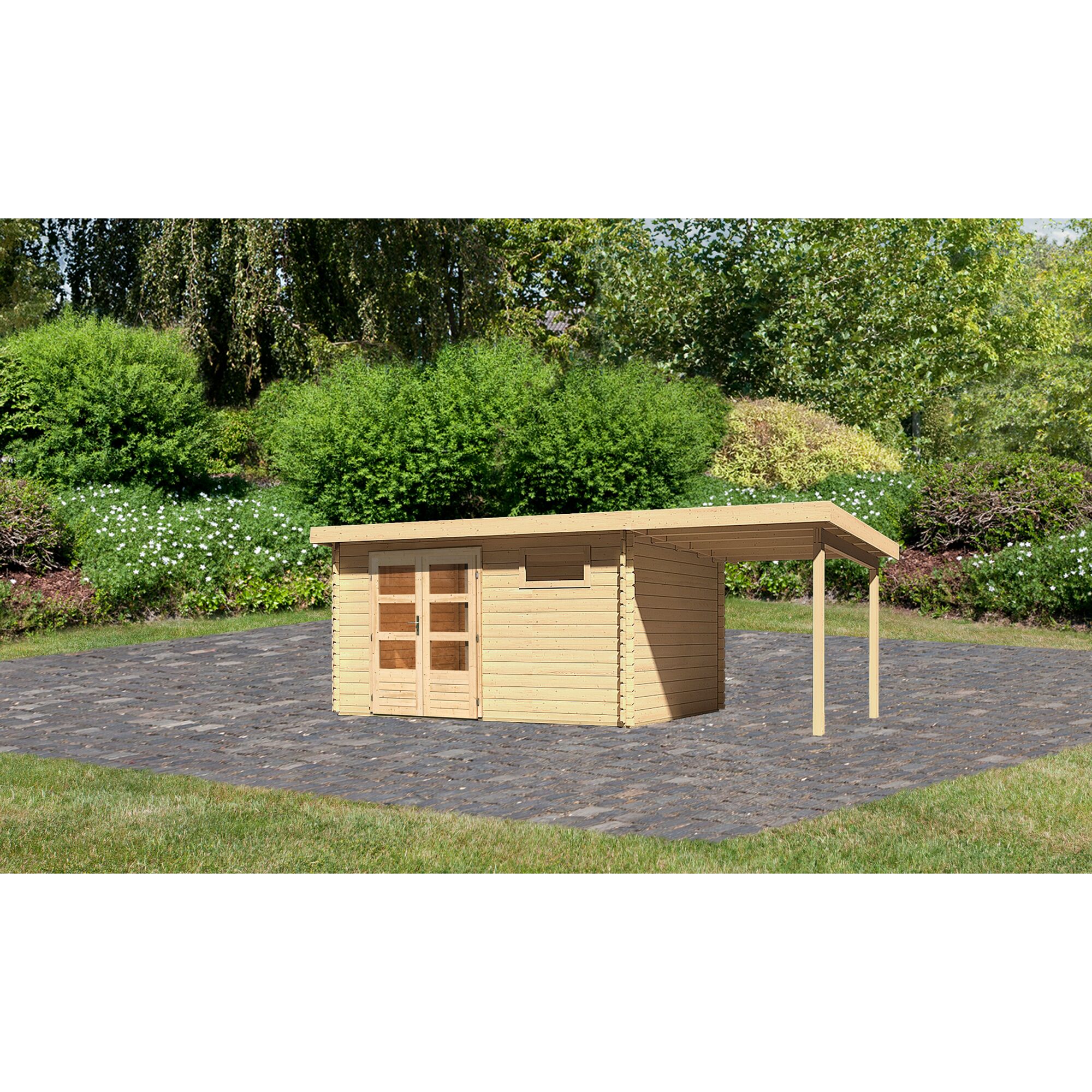 Gartenhaus aus Holz mit Überdachung