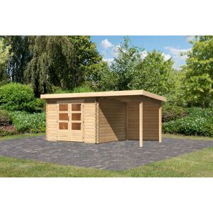 Gartenhaus-Set 'Kastrup 5' naturbelassen mit Anbaudach und Rückwand 514 x 220 x 333 cm